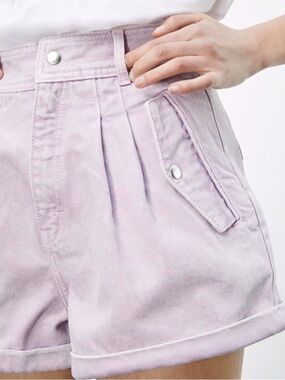 The Kooples Lilac High-Rise Pleated Denim Shorts